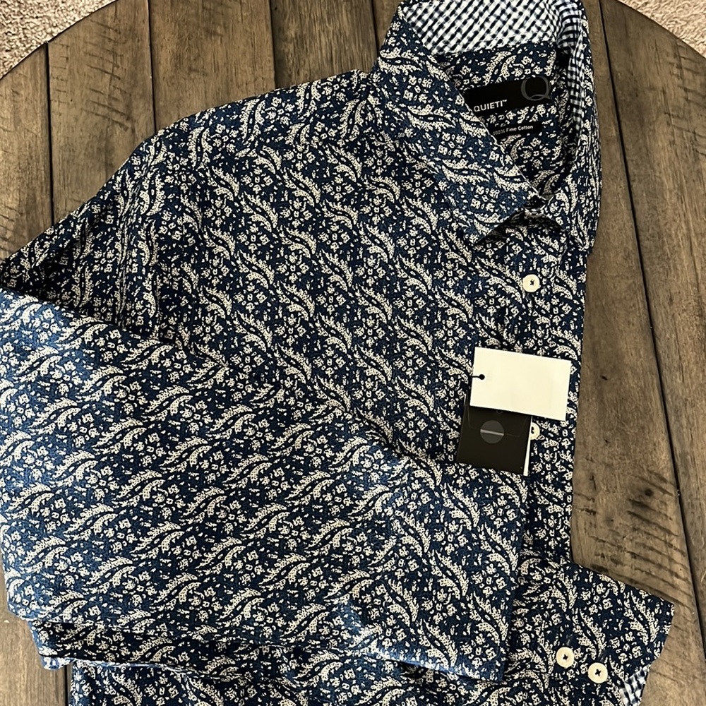 Quieti Mens Blue Tan Long Sleeve XL Button Down - Picture 3 of 4